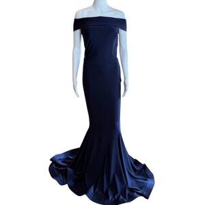 Jessica Angel 528 Off the Shoulder Maxi Gown Navy Blue Size Small NWT